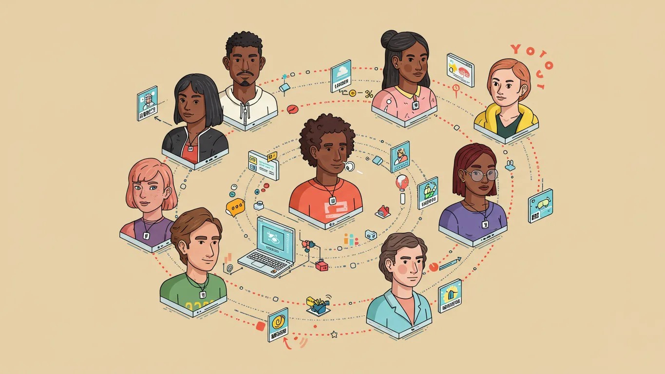 Diverse digital avatars and a futuristic network representing personalization through the Parallel Ecosystem